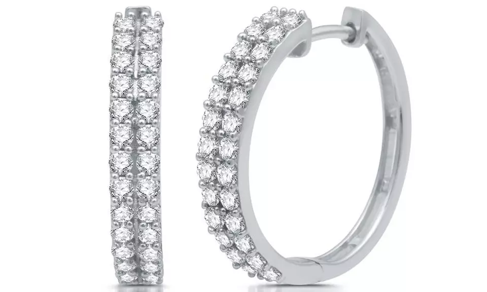 1 CTTW Diamond Two Row Hoop Earrings in Sterling Silver By DeCarat - Primary Image