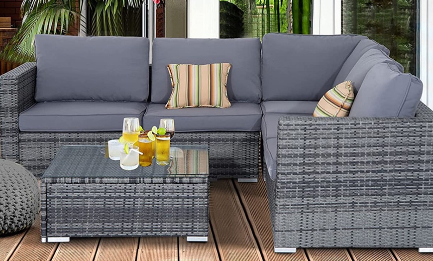 Image 7: 8 or 4 Seater Corner Rattan Garden Furniture Set with Table