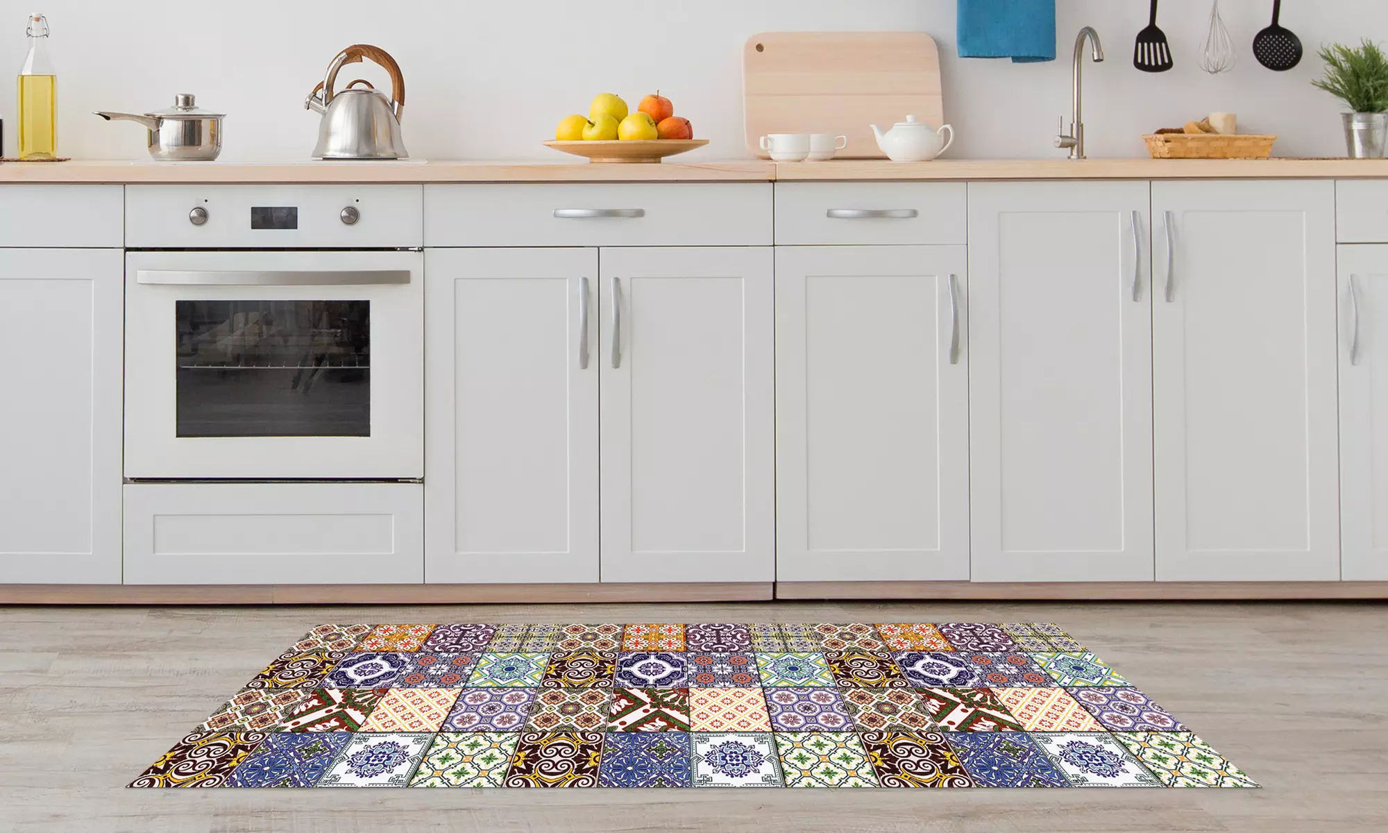 Alfombra de cocina con diseño de azulejos y reverso antideslizante