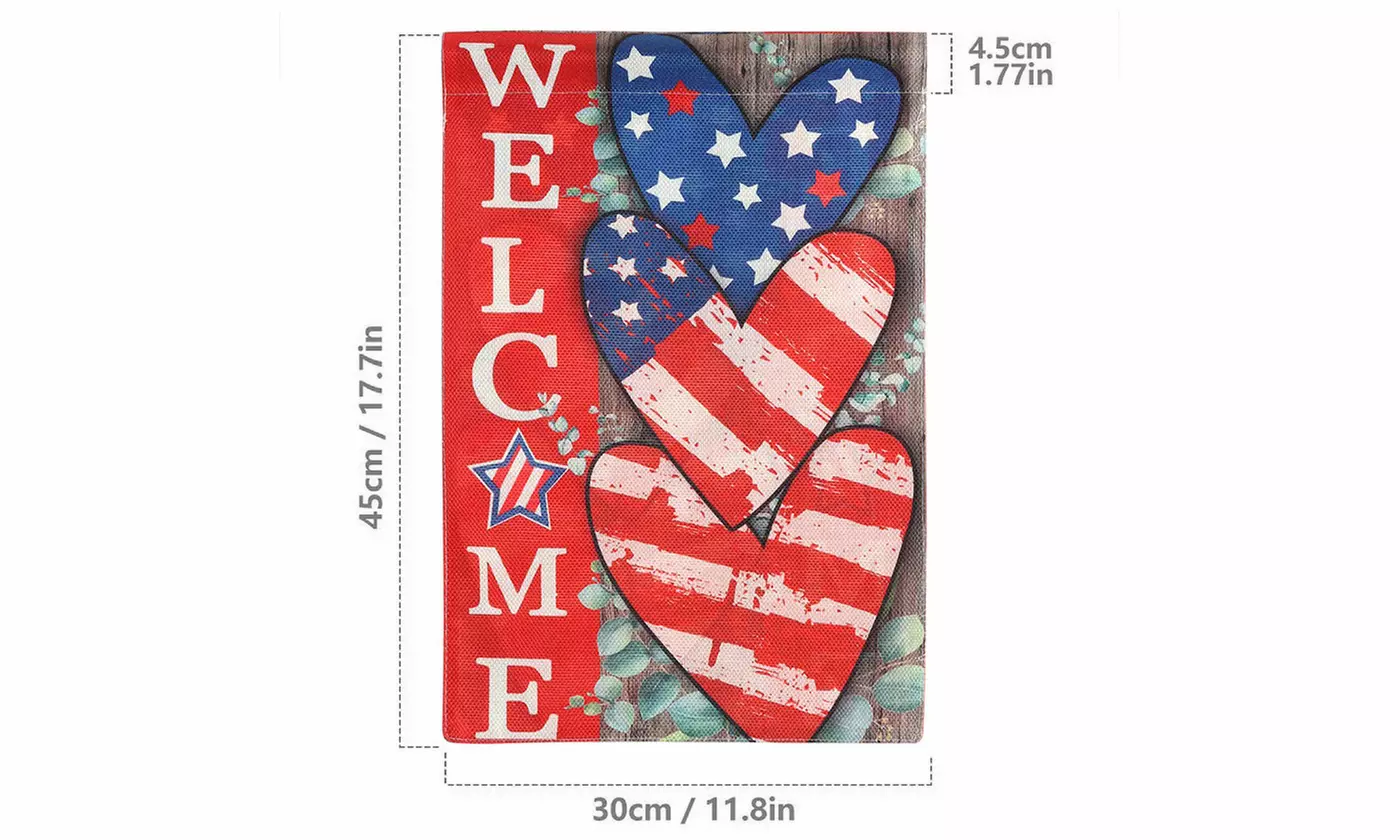 4th of July Patriotic Welcome Garden Flag 12x18 Inch Double Sided USA Flag