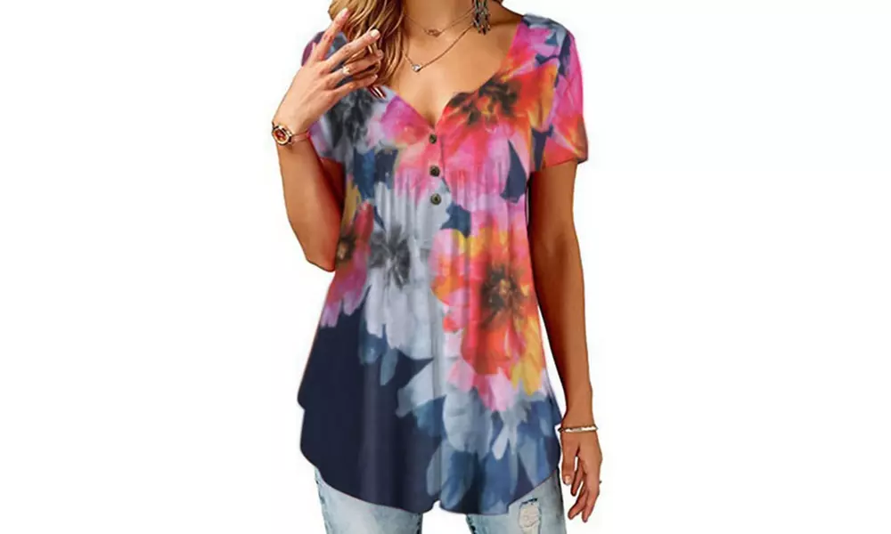 Women's Button Up Summer Short Sleeve Casual Tops Tunic Shirts Blouses