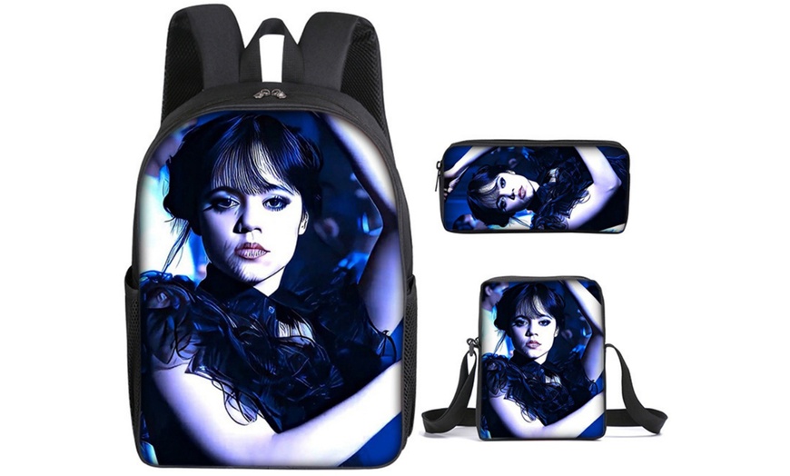 Image 13: 3-Piece Wednesday Adams-Inspired Backpack Set 