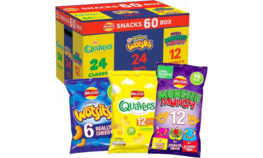 Image 3:  66-Pack Walkers Crisps or 60-Pack Snacks Variety Box (Quavers, Wotsits & Monster Munch) – Perfect for Family Snacking
