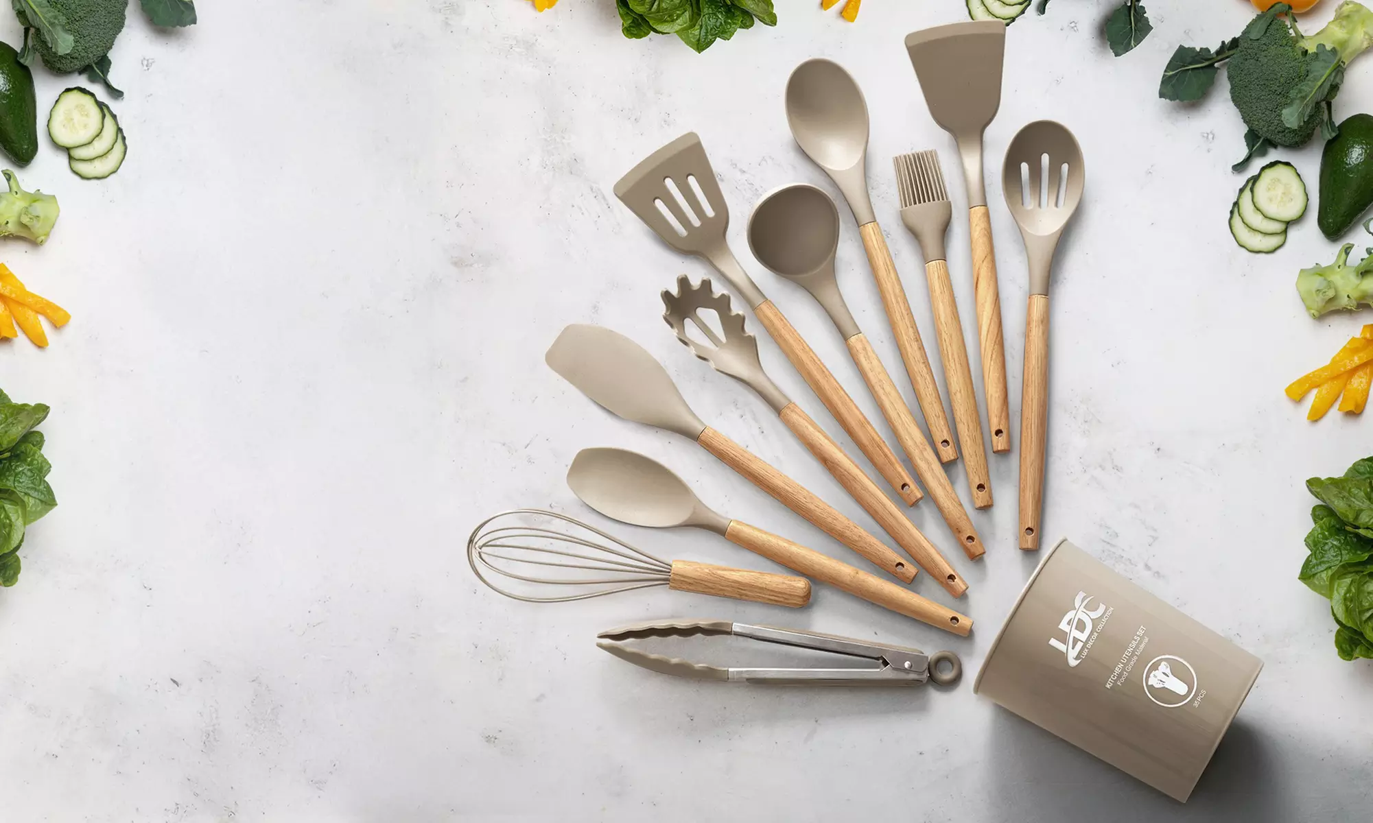 Lux Decor Silicone Kitchen Utensils Set Heat Resistant 35-Pcs Cooking Tools