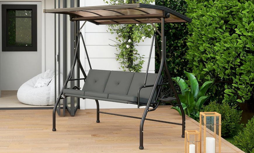 Image 6: Outsunny 3 Seater Garden Swing Seat Bed