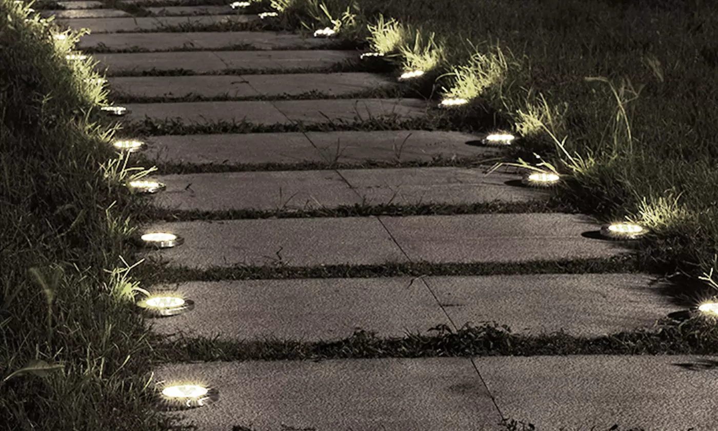 SolarEK 8-LED Disk Solar Ground Lights for Pathway & Garden (4 or 8-Pack)