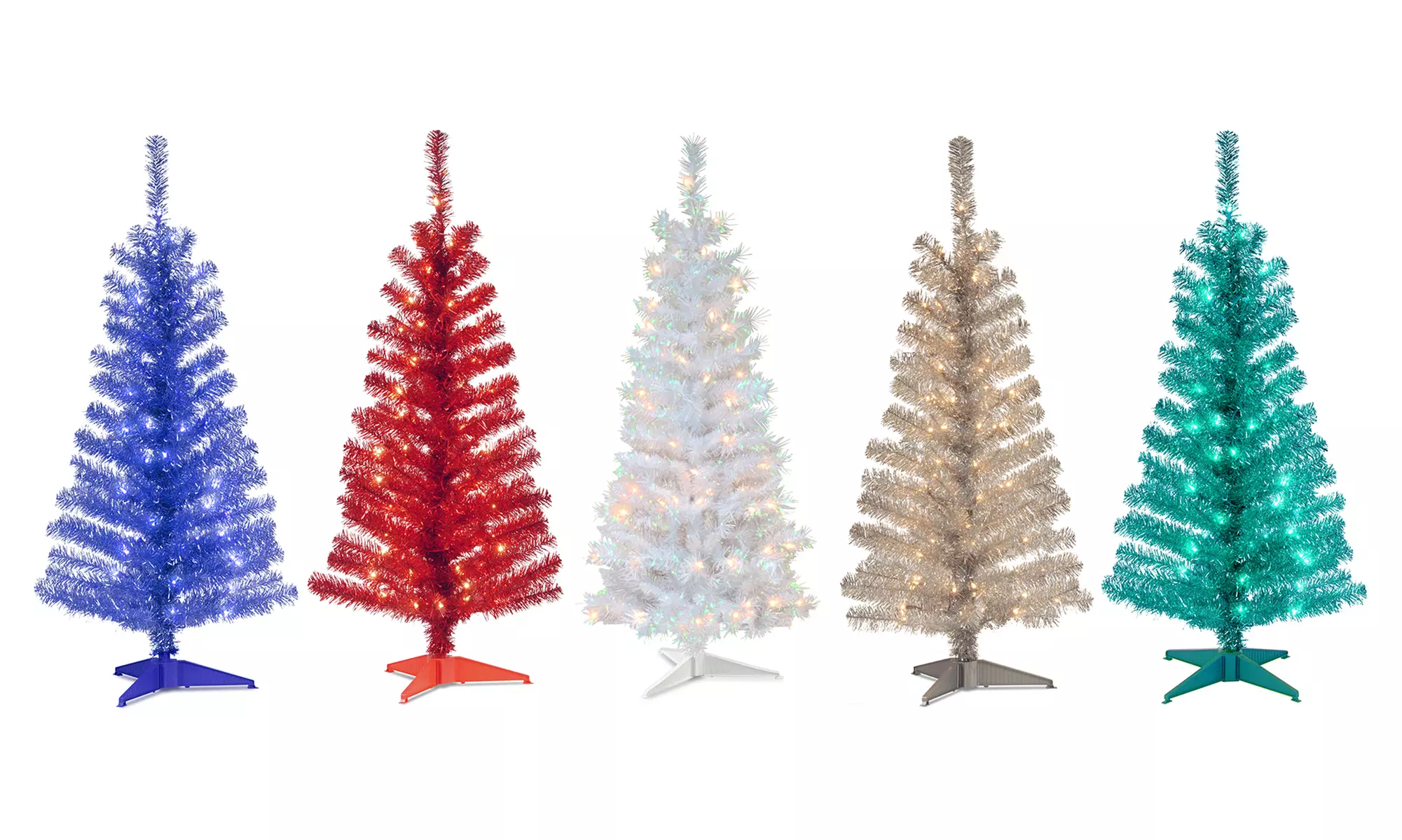 Pre-Lit 4' Tinsel Christmas Trees. Multiple Colors Available. - Primary Image