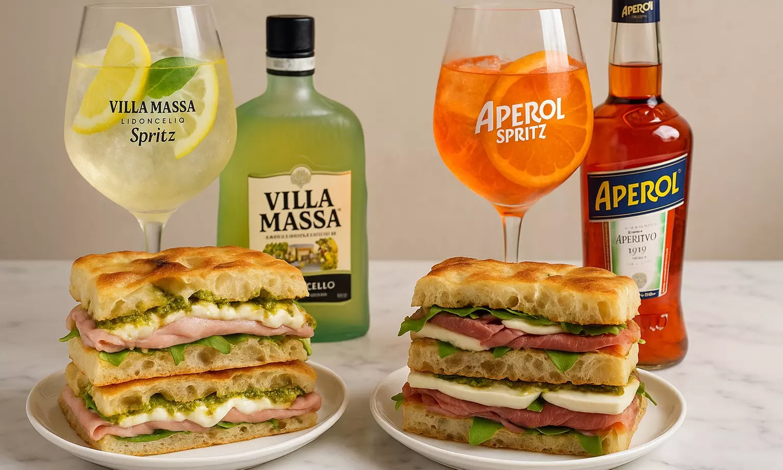 Focaccias italianas con Aperol o limoncello spritz