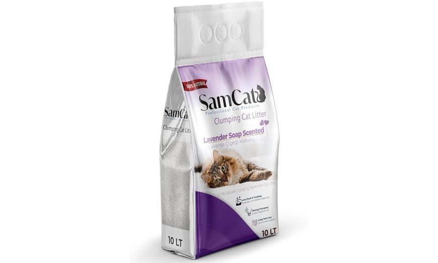 Image 1: 10L SamCat Clumping Cat Litter - Lavender Scented, Low Dust & Strong Odour Control