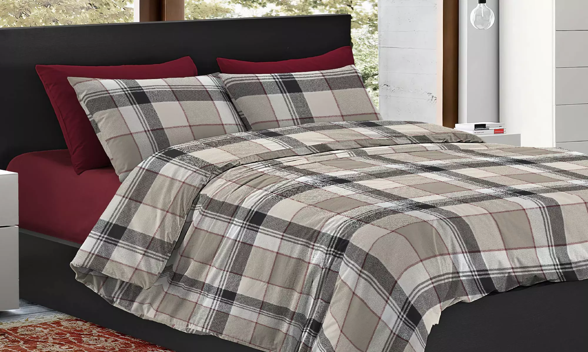 Funda nórdica de microfibra suave para cama doble con 2 fundas de almohada, con diseño estampado - Second Medium