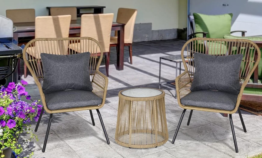 Image 6: Outsunny Woven Bistro Set with 2 Chairs and Table, Choice of Styles