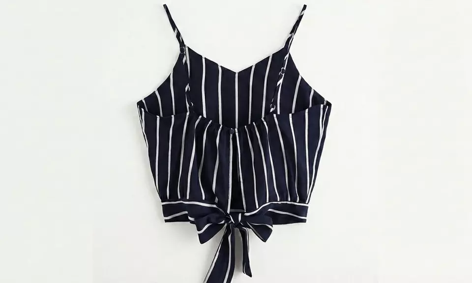 Women’s Back Tie V-Neck Cami Top in Floral or Stripe Designs