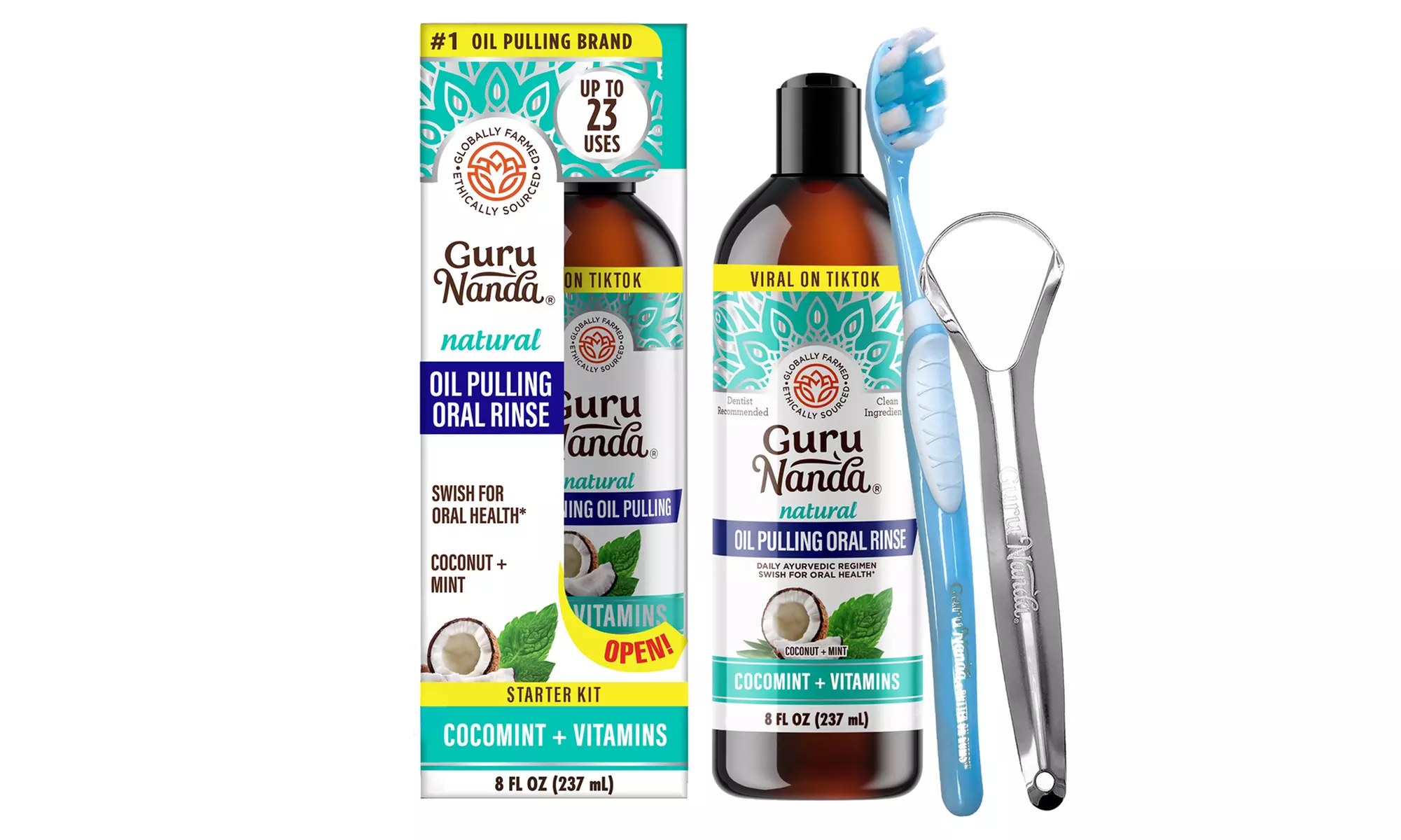 GuruNanda Cocomint Oil Pulling with Essential Oils and Vitamins - 8 Fl. oz