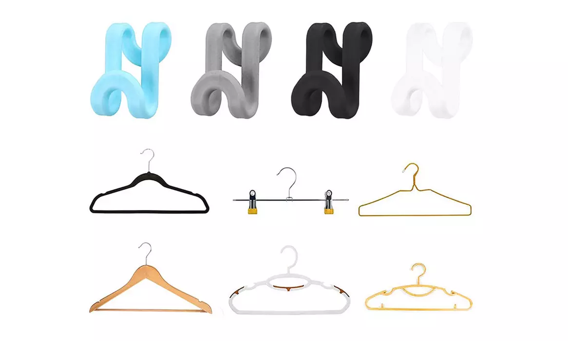 60 PCS Heavy Duty Clothes Hanger Connector Hooks Space Saving Extender Clips