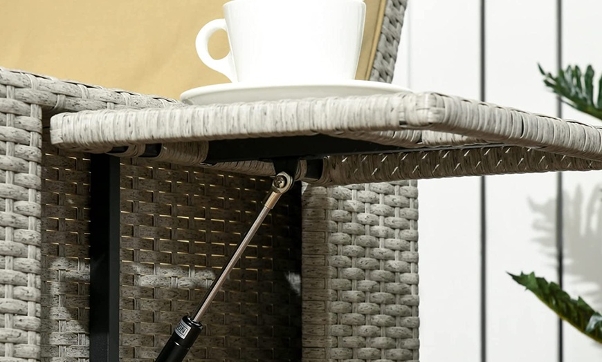 Image 9: Outsunny Rattan-Effect 2 Sun Loungers with Footstools, with Cushions