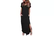 Women Summer Beach Casual Sexy Split Maxi Shirt Dress Short Sleeve Long Dresses - Second Medium
