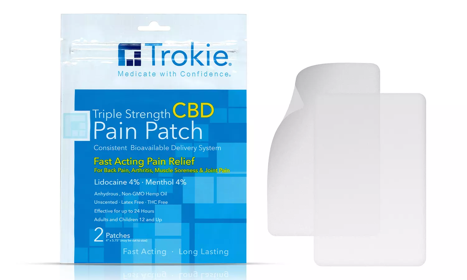 Trokie CBD Pain Relief Patch w/ Lidocaine and Menthol (1-, 2- or 3-Pack) - Primary Image