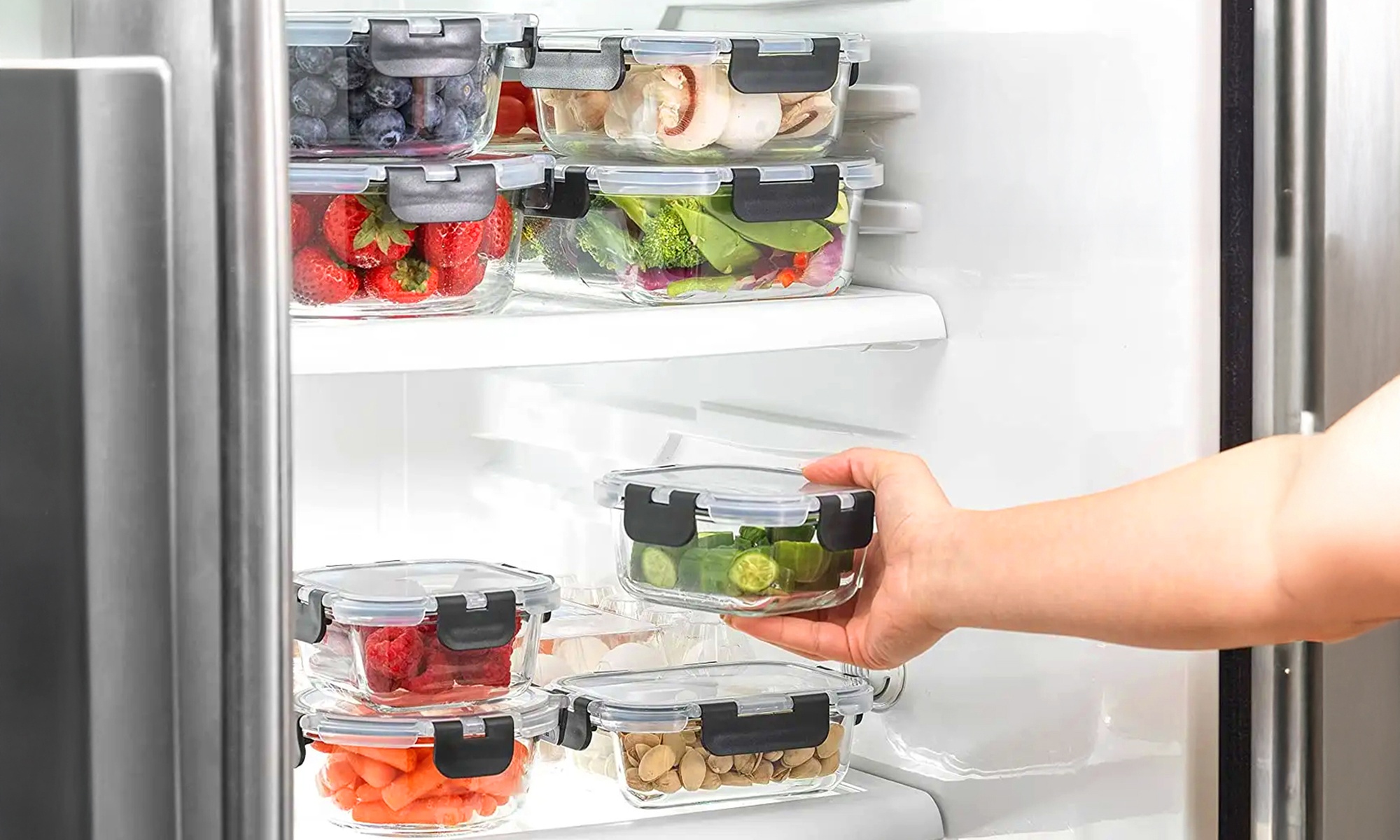 12 contenitori in vetro borosilicato con coperchi