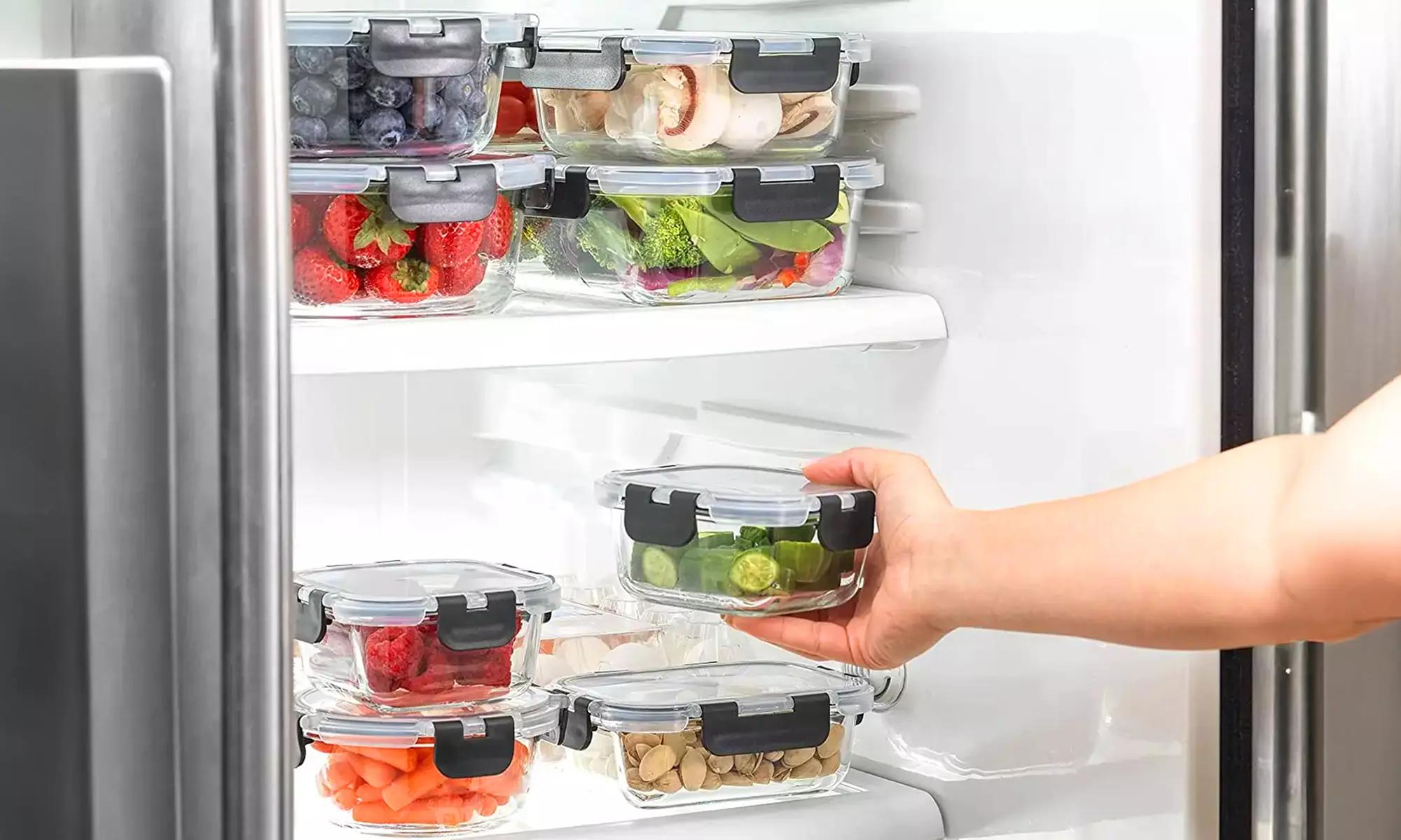 12 contenitori in vetro borosilicato con coperchi