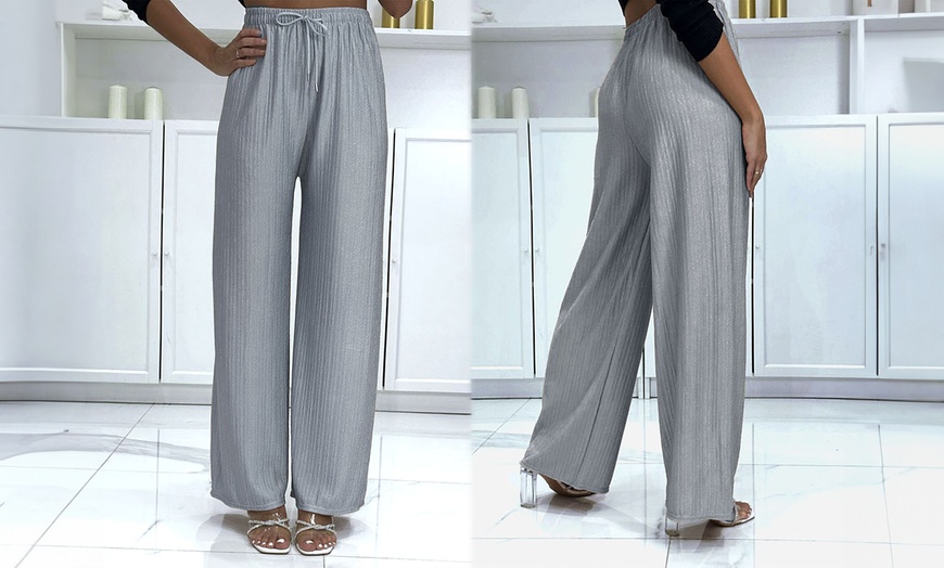 Image 8: Textured Palazzo Wide Trousers