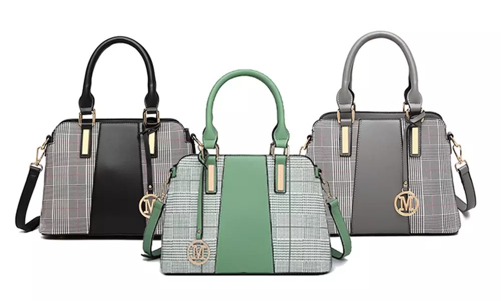 Miss Lulu Gingham Plaid Panel Shoulder Bag Women Handbag