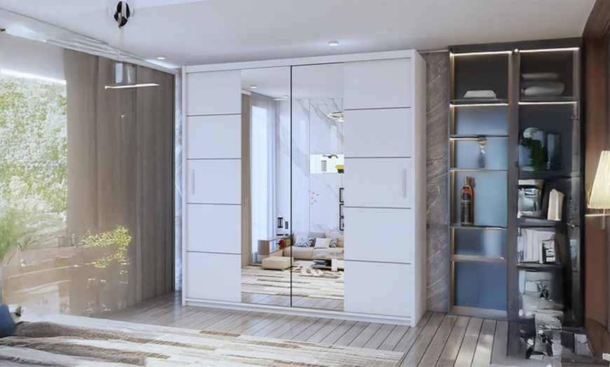 Image 6: Lima Modern Sliding Door Wardrobe with Mirror and Adjustable Shelves