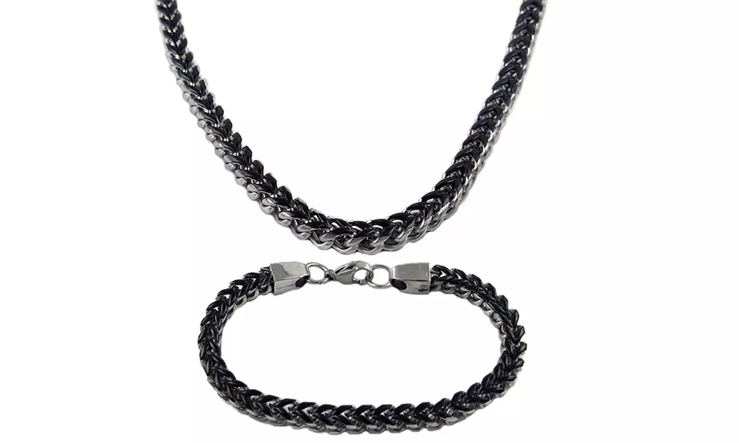 Men's Stainless Steel Franco Chain Necklace and Bracelet Set 2 Piece