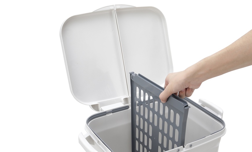 Image 9: Double-Layer Trash Can with Three Compartments and Wheels