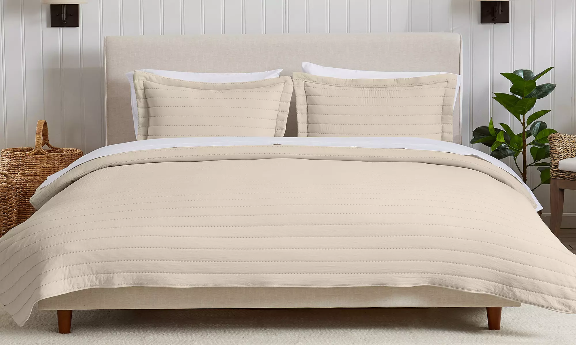 Channel Stitch Microfiber Reversible Quilt Set With Shams