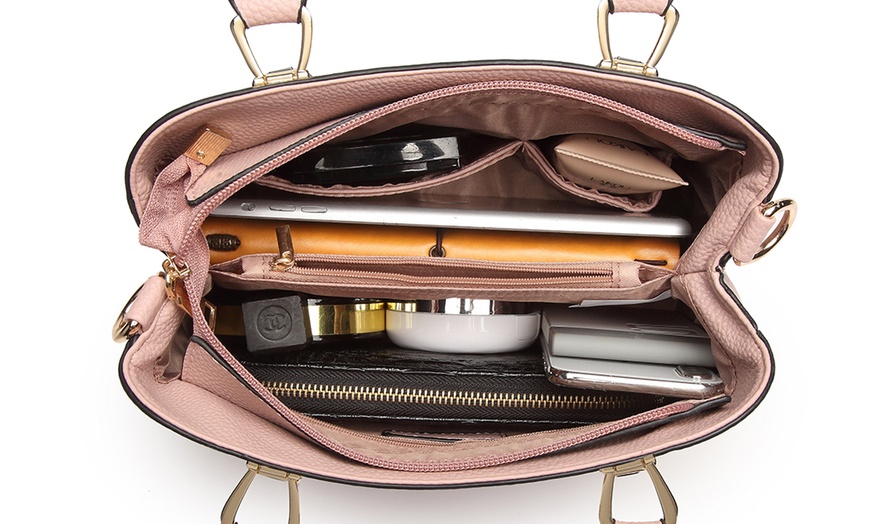 Image 18: PU Leather Texture Design Women's Handbag and Purse Set