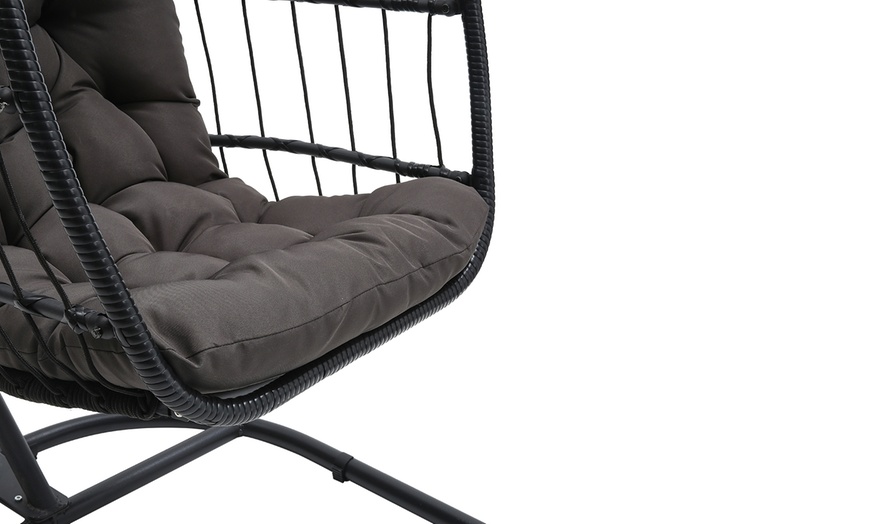 Image 21: Outdoor Cosy Rattan-Effect Hanging Egg Chair with Cushion