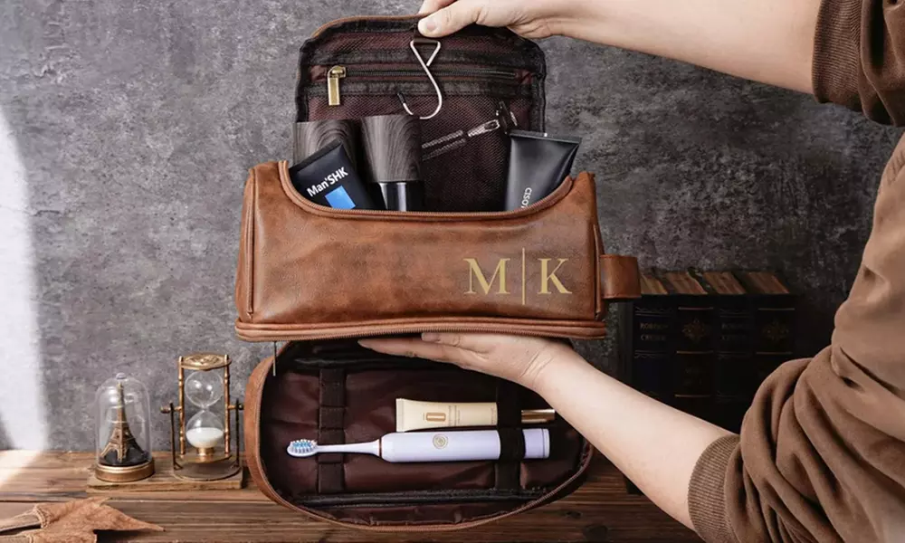 Travel in Style With Personalized Vegan-Friendly Leather Toiletry Bag (Up to 87% Off)