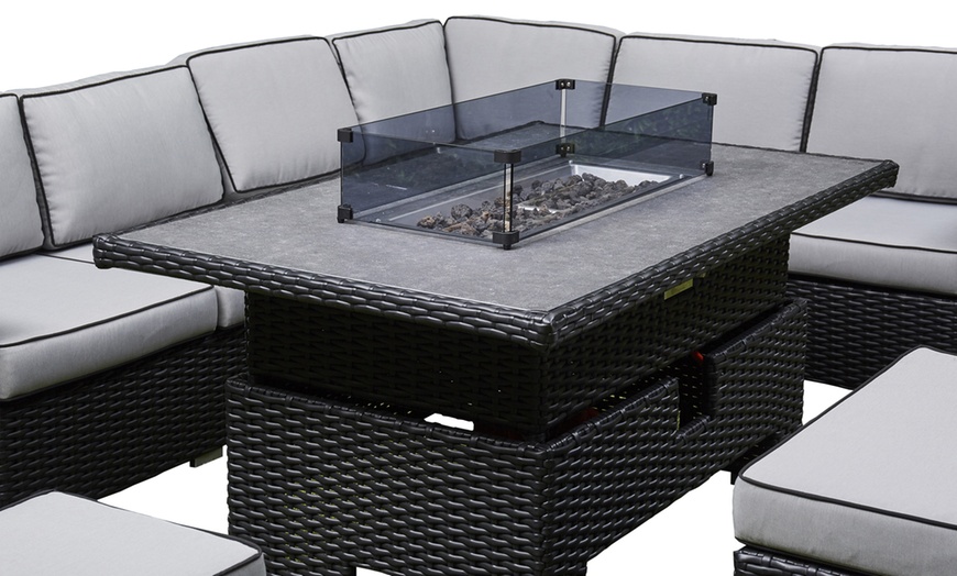 Image 4: 6-Seater Rattan Effect Garden Firepit Dining Set