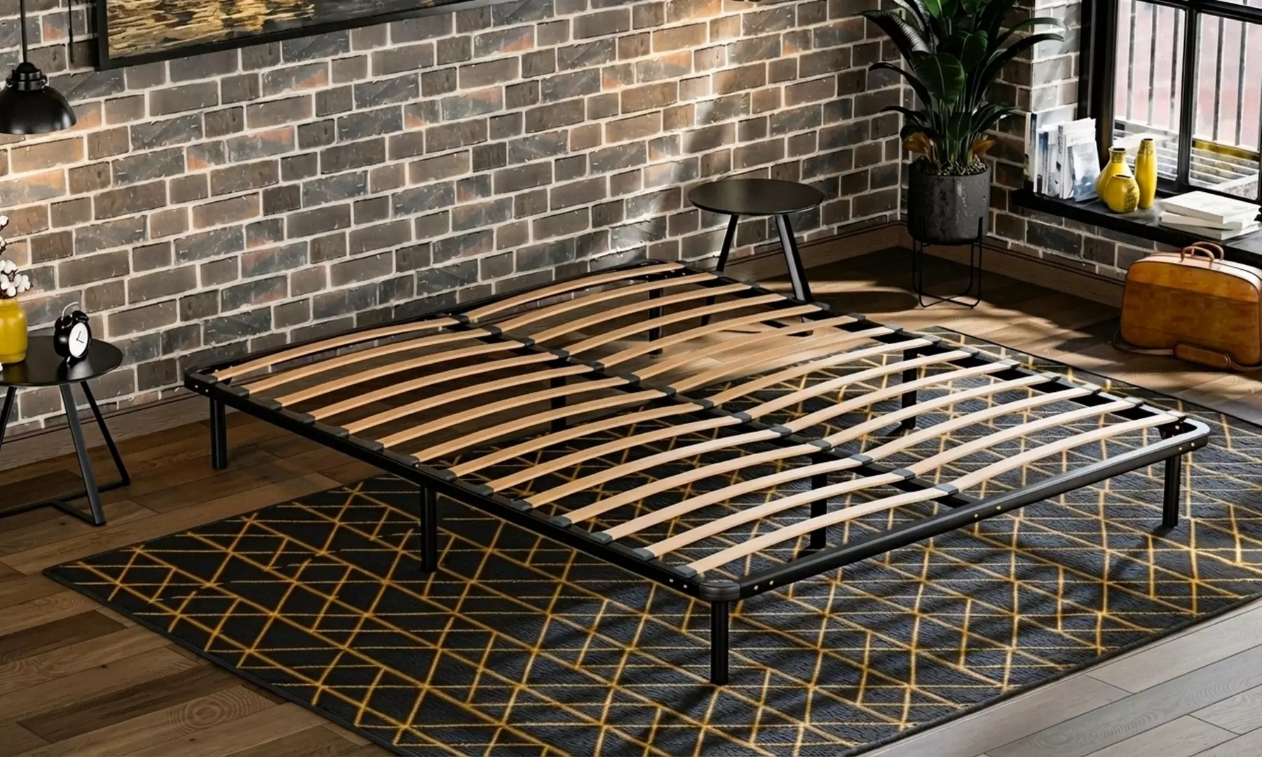 Sommier à lattes en kit : cadre de lit métal, compatible tous matelas