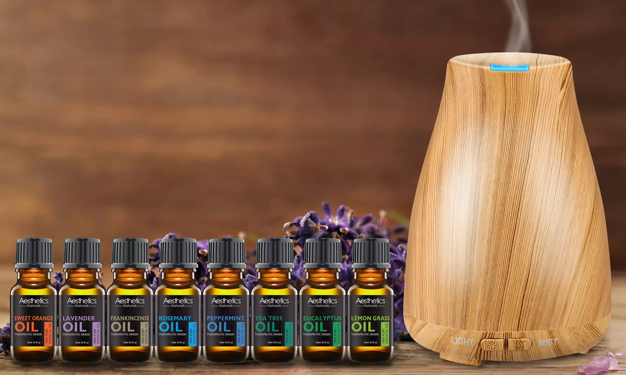 Aesthetics Ultrasonic Wood-Finish  Aroma Diffuser with Optional Oils