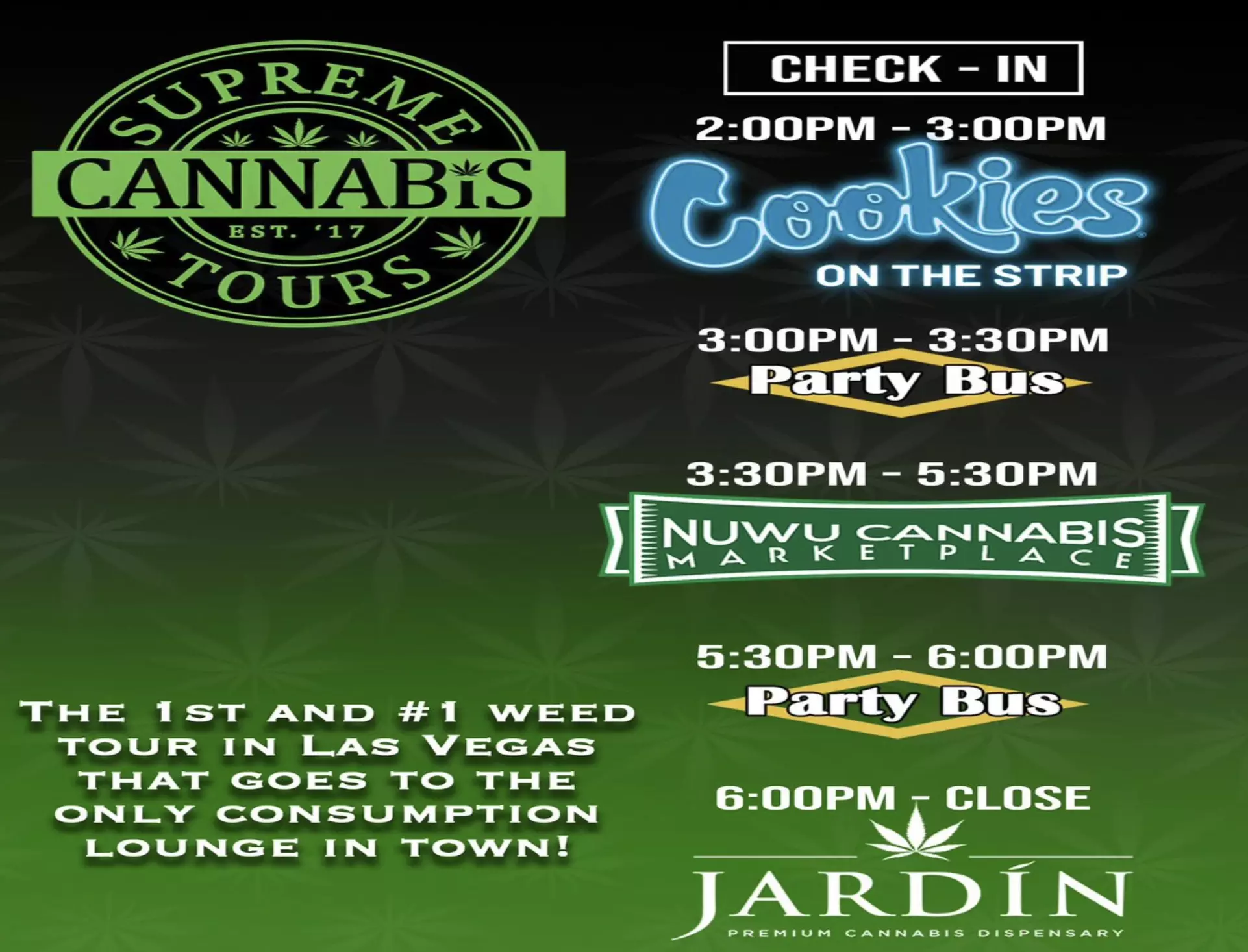 Supreme Cannabis Tours Las Vegas Lounge and Party Bus Experience ft. Cookies Cannabis (Through 12/31/24) - Primary Image