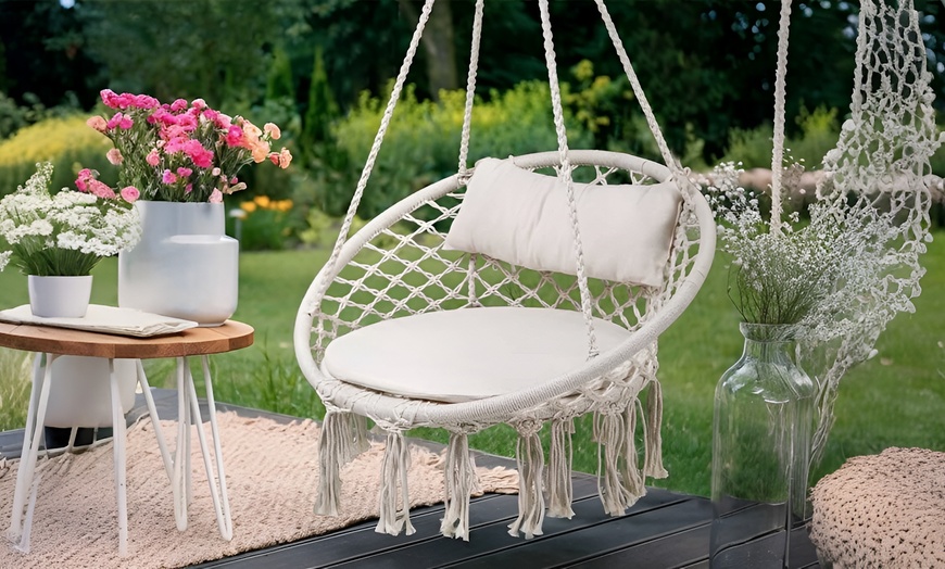 Image 9: Chaise suspendue en macramé avec franges