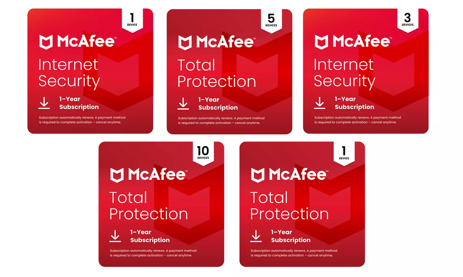 McAfee Total Protection or Internet Security Subscriptions with Auto Renewal (Up to 79% Off) - Primary Image