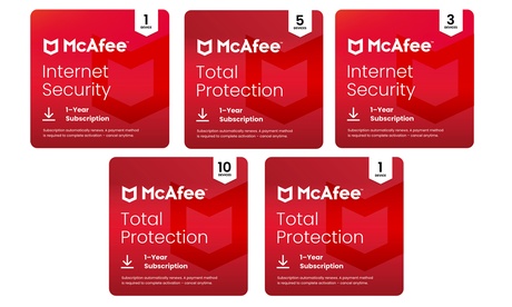 McAfee Total Protection or Internet Security, Up To 79% Off
