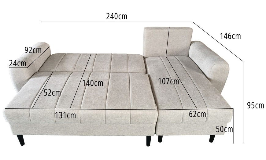 Image 30: DS Living Sienna 3 Seater Corner Sofa Bed with Storage