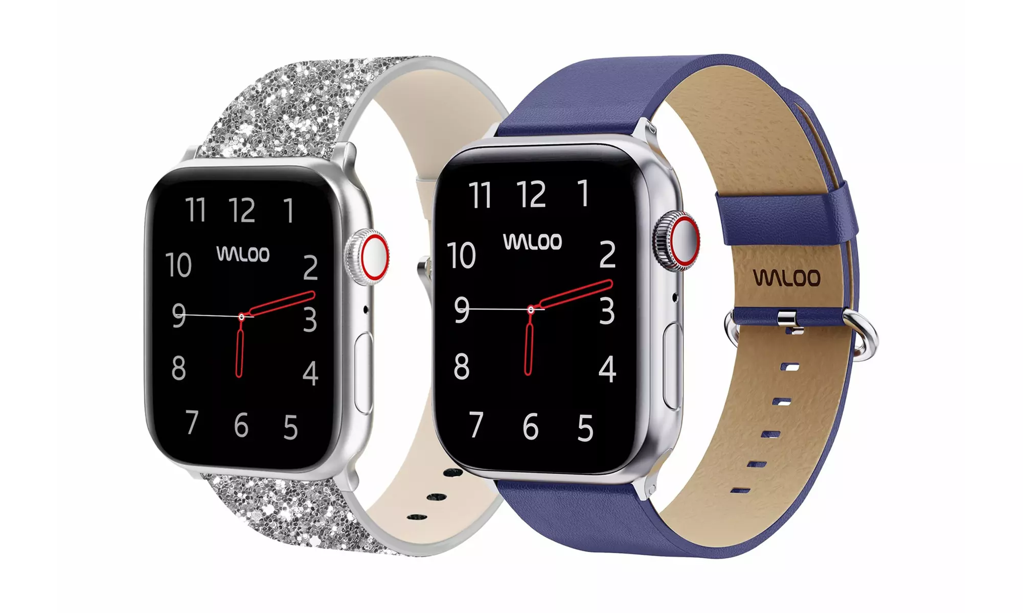 Waloo 2 Pack Leather Bling & Leather Grain Apple Watch Bands