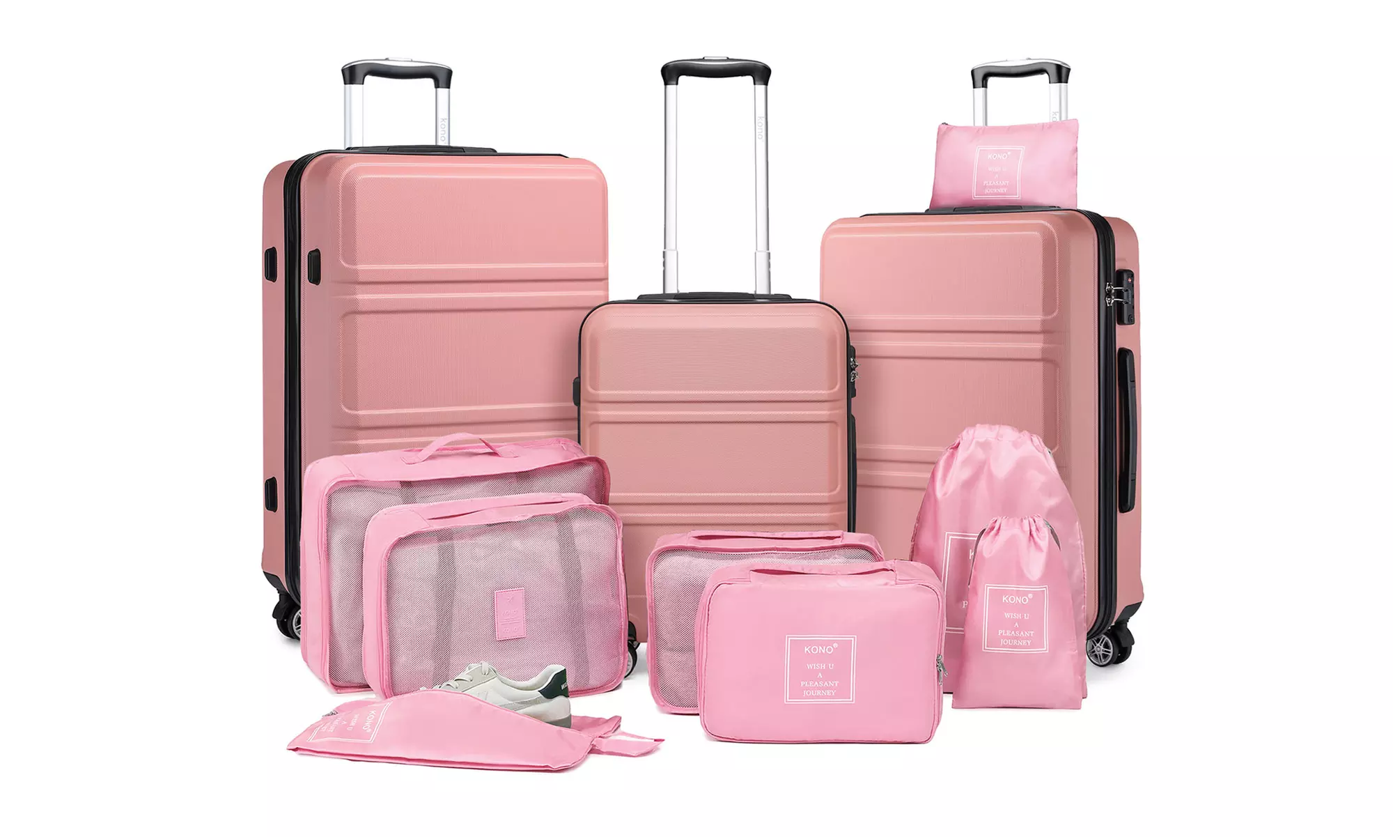 1 ou 3 valises rigides Kono avec coque en ABS et 8 sacs de rangement, livraison offerte - Primary Image