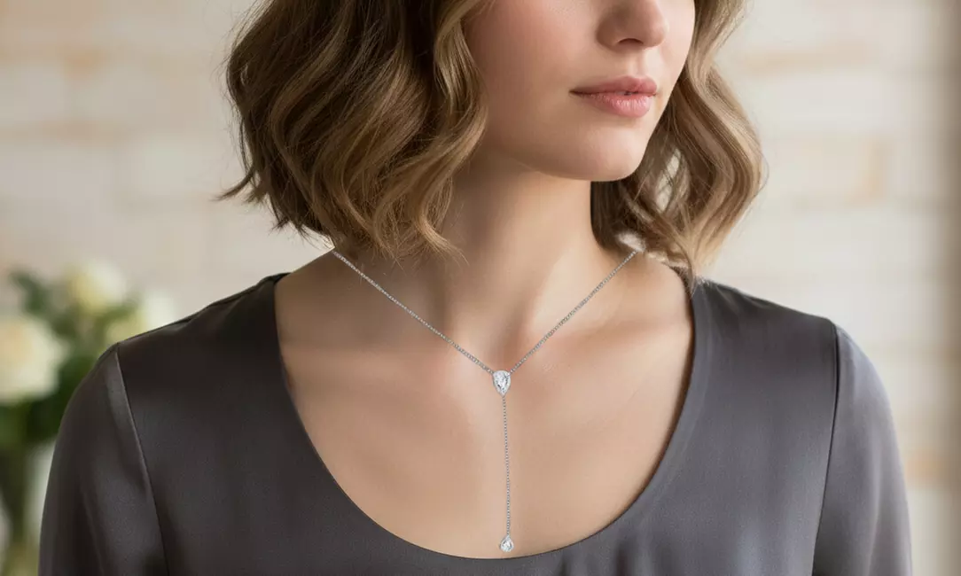 Pear Cut Crystal Halo Drop Necklace Made With Crystals From Swarovski