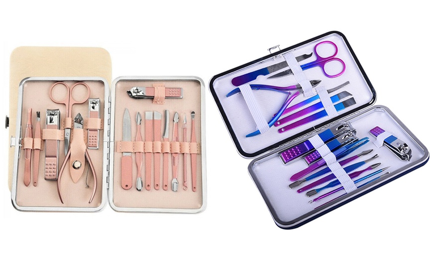 Image 1: 15-Piece Manicure Set with Stainless Steel Case