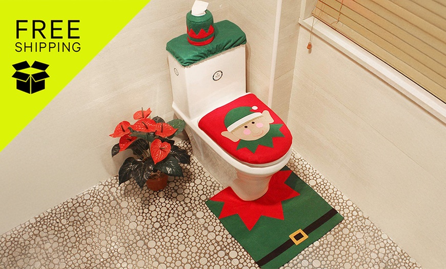Image 1: 4 Pcs Christmas Toilet Bathroom Decoration Set in 4 Styles 