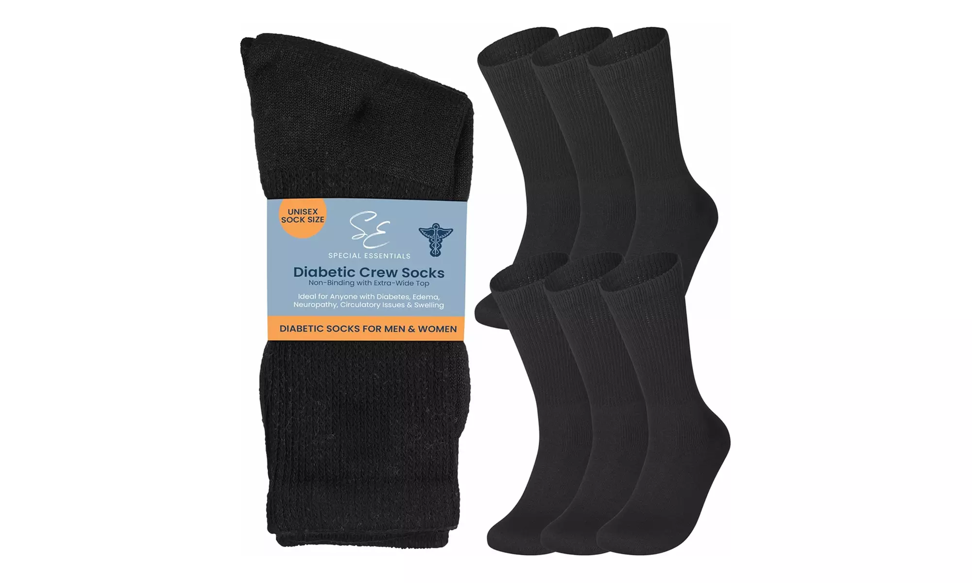 Six Pairs of Special Essentials Non-Binding Cotton Diabetic Crew Socks