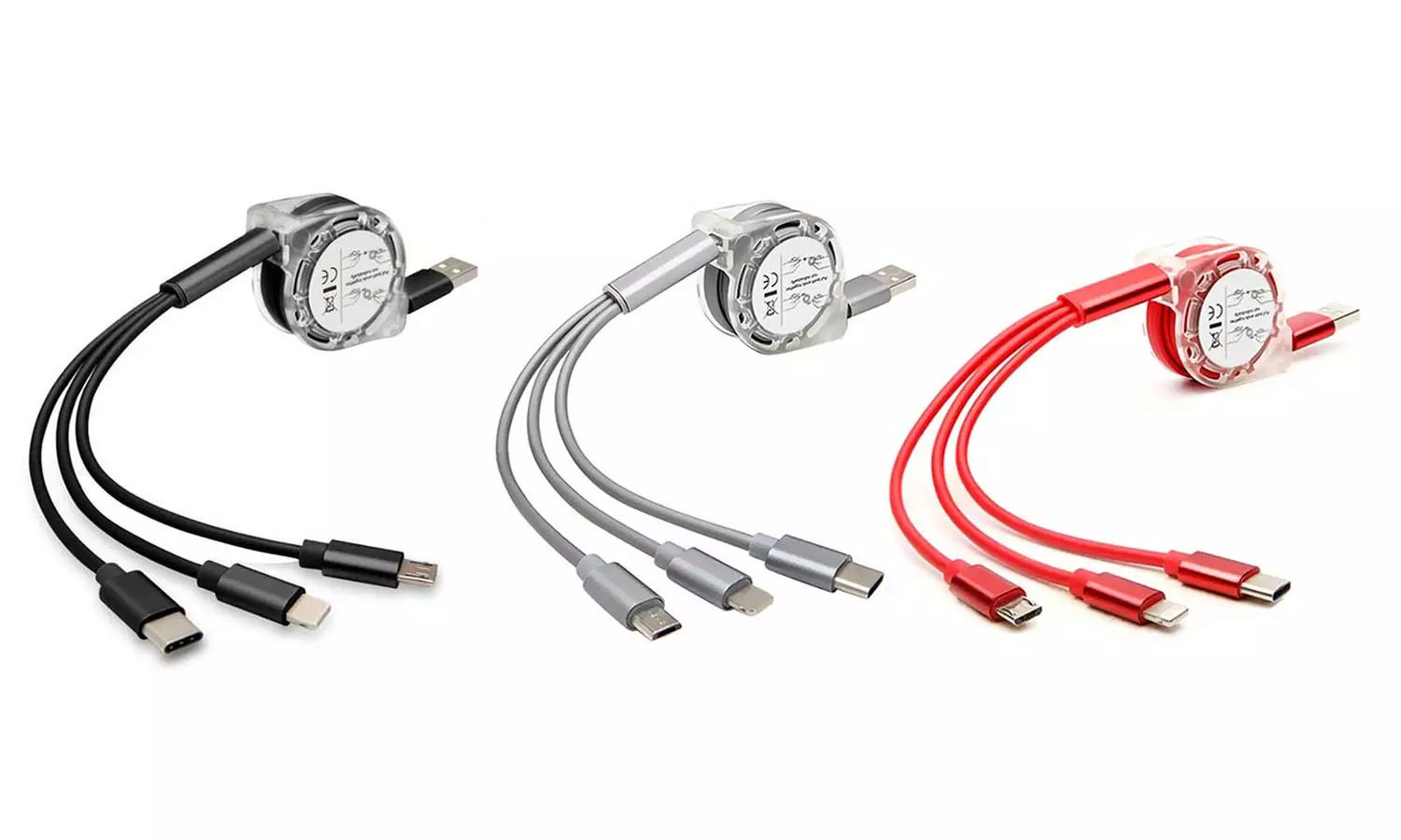 1x, 2x oder 3x 3-in-1 Schnell-Ladekabel in Rot, Grau oder Schwarz, 1 m - Primary Image