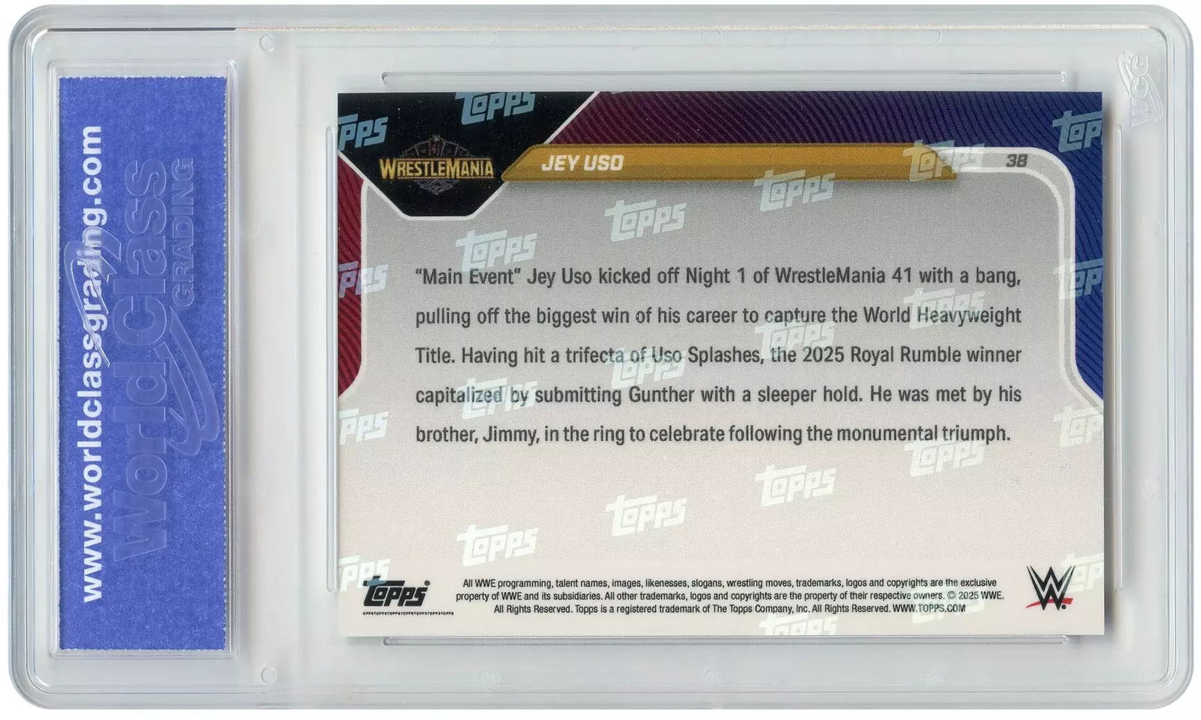 2025 WWE Topps Now JEY USO 1st World Championship Card #38 - Graded Gem Mint 10
