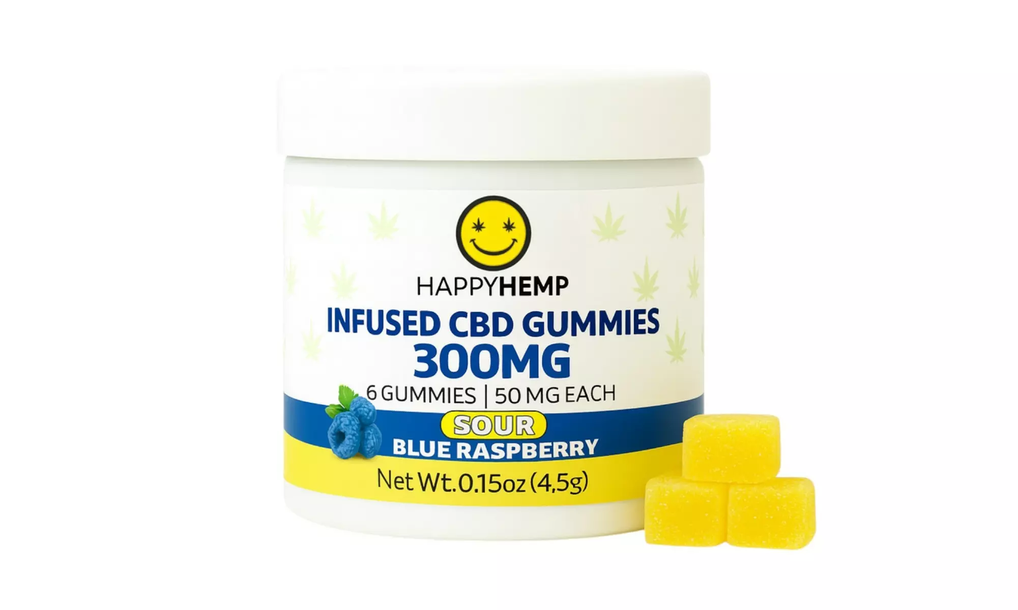 Happy Hemp Sour CBD Gummies - Blue Raspberry, Strawberry Lemonade & Green Apple
