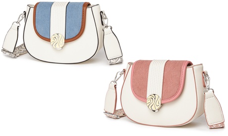 Groupon Women's Pink Miss Lulu ’S Crossbody Bag With Flap And Adjustable Strap: And Beige